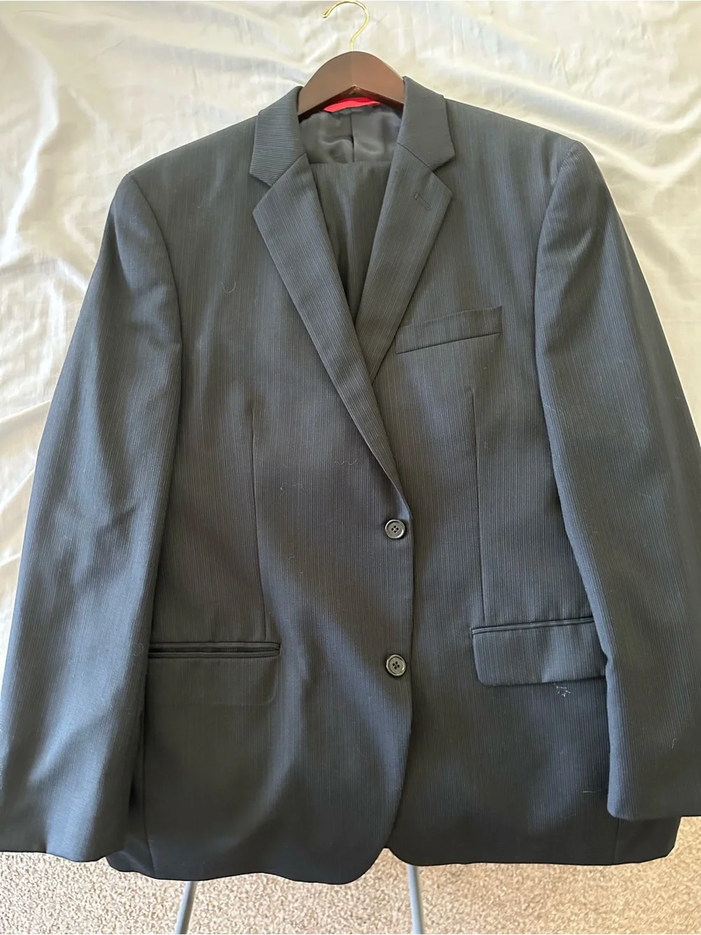Men's Alfani Classic Navy Blue, Pinstriped Two-Button Blazer